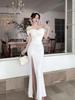 Rochie de seară elegantă cu umerii goi: Rochie Bodycon Sexy Decolteu Adânc și Crăpătură Înaltă pentru Femei Mature