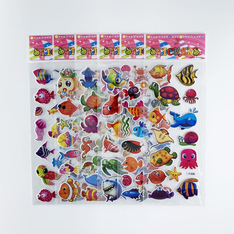 12 Sheets/Pack Kids Stickers Toy Creative Cute Seabed Animals Fishes PVC Sticker for DIY Scrapbooking Diary Phone Stickers