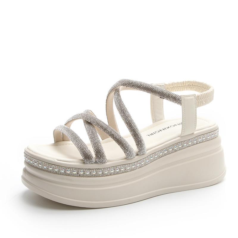 Roman sandals women's summer new rhinestone fashion versatile thick sole height increase small casual sandals