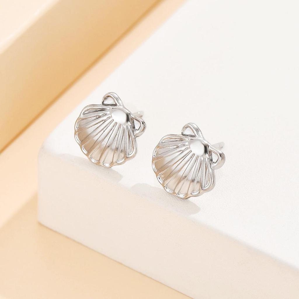 Stainless Steel Scallop Shell Stud Earrings - Fresh Resort Style Women's Accessories
