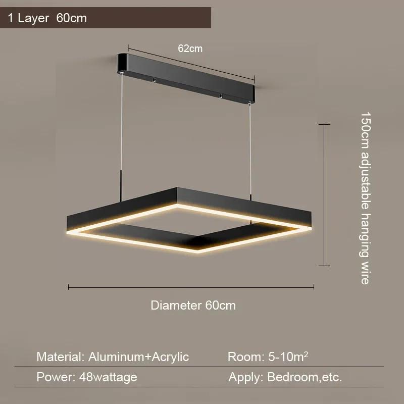 Simple LED square pendant light dining rooms bedrooms living rooms attic Nordic home decor black aluminum lighting fixtures