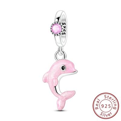 Copper Lucky Pink Dolphin Talisman Pendants Ocean Charms Fits Genuine Charms Bracelet Women DoItYourself Jewellery Gifts