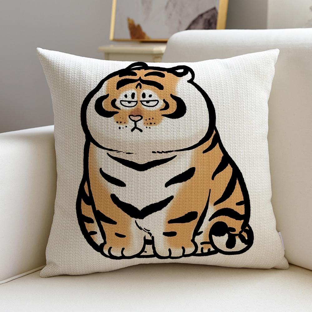 Chubby IIm Not Fat TigerS Cushion Cover Breathable and Skinfriendly Linen Pillowcase Square Removable and Washable Cushion