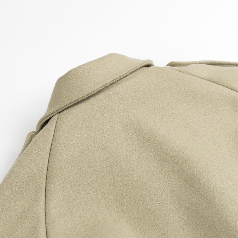 Womens Oversized Wool Blend Trench Coat With Wide Lapel Single Button Cinched Waist 2025