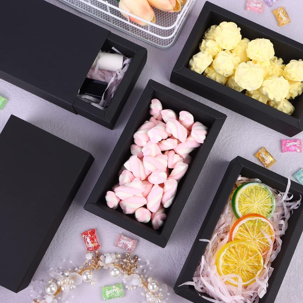8 buc cutie neagră cu sertar, cutii de cadouri din hârtie Kraft, mini cutie de carton pentru artizanat, cutii pliabile pentru tratații, cutie de ambalare dreptunghiulară pentru cadouri, pentru artizanat, afaceri, nuntă