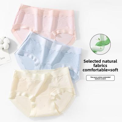 Female Spring and Summer New Simple 10A Bacteriostatic Pure Cotton Extended Crotch Waist Triangle Briefs