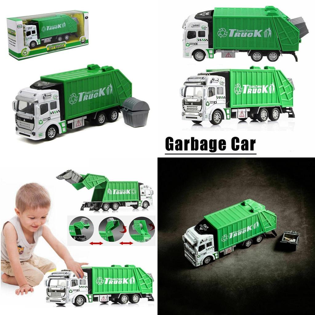 Colorful Diecast Garbage Truck Toy With Trash Bin For Kids Boys Xmas Gift