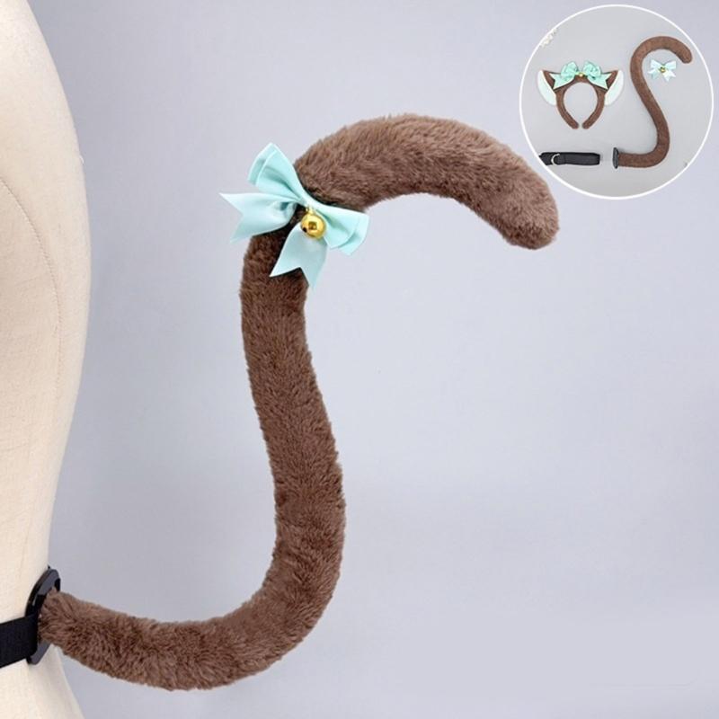 Kitten Cosplay Costume Animal Ear Headband Bowknot Tail for Women Girl Halloween Role Play Animal Outfit Accessories
