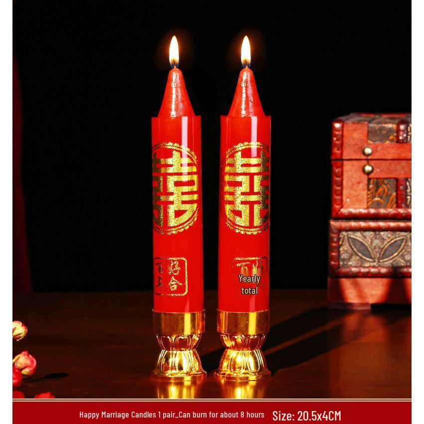 Wedding Double Happiness Red Candles - Smokeless Dragon and Phoenix Bridal Pair