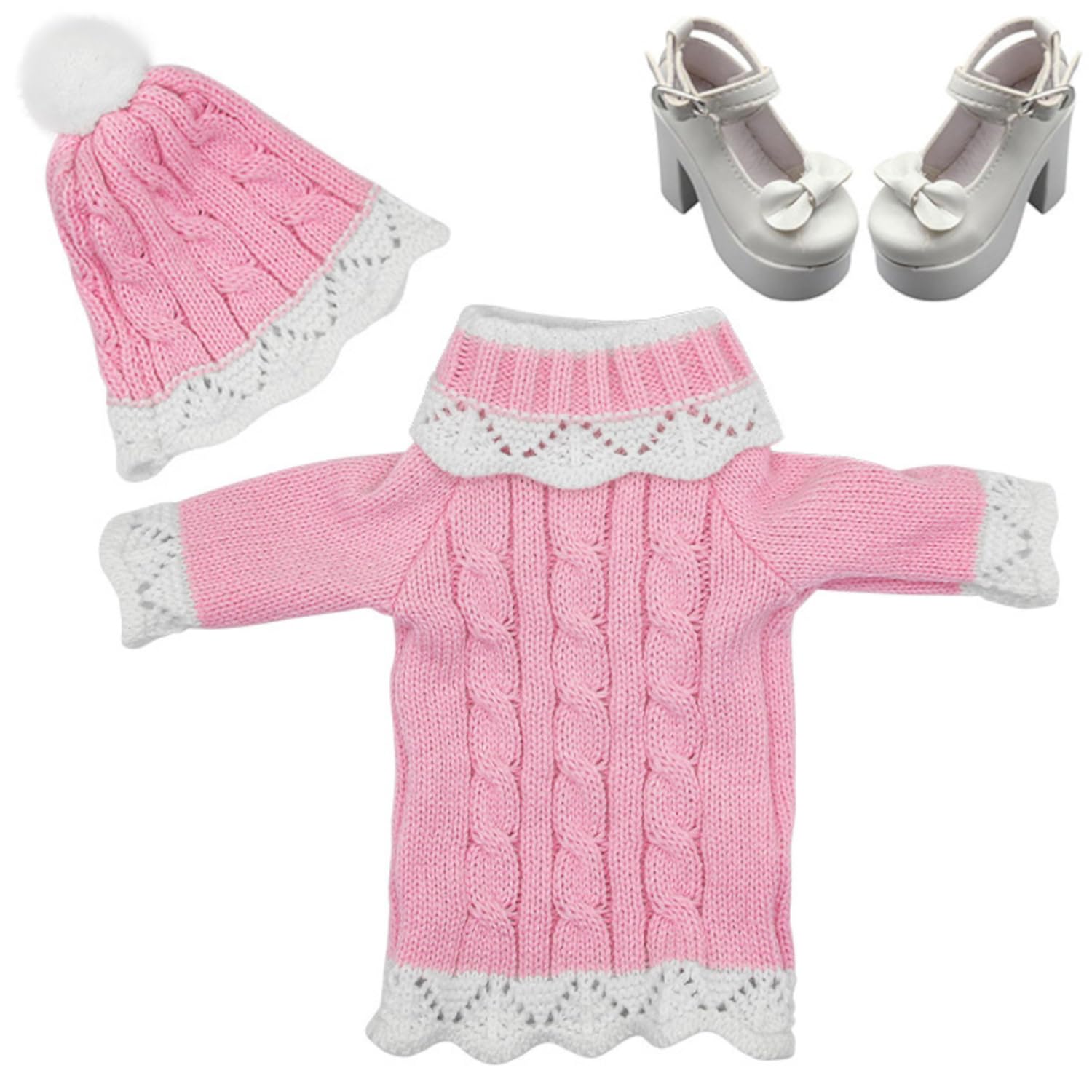

[OLYOLY] 13 (60см) Doll Clothes Dress Up Set Cute Knit Sweater One Piece Pink Princess Miniature Doll Figure Costume Underwear (04 Sweater + Hat +