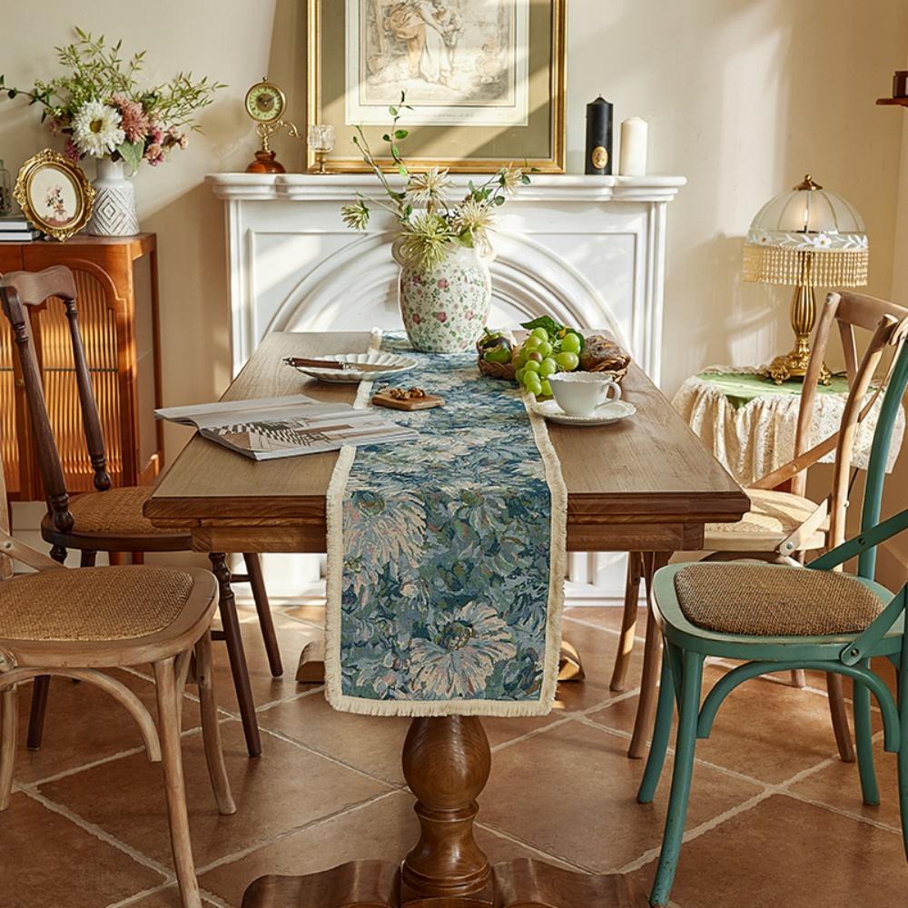 Bohemia Style Table Runner Table Flag Tassel Edge Table Cloth for Living Room Bedroom Study Outdoor Dining Room