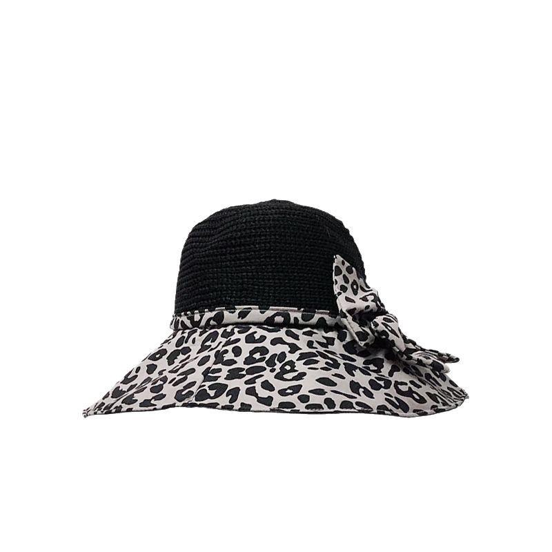 Summer New Hat Women's Sunshade Sunscreen Hat Leopard Print Bow Summer Outdoor UV Protection Bucket Hat