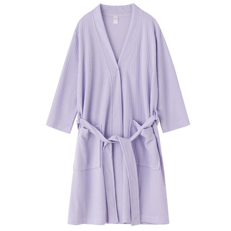 Korean Style Waffle Bathrobe: Lightweight, Breathable, Absorbent Women's Summer Pajamas for Sauna and Hot Spring.