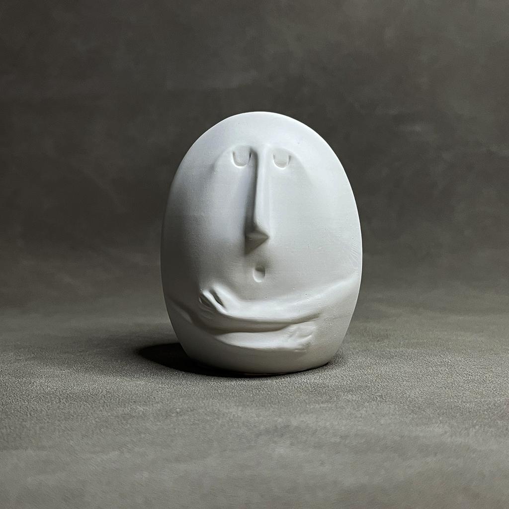Decoración de Mesa de Sala de Estar Escultura Abstracta de Rostro Humano Figura Redonda Artística de Yeso Manualidad Decoración Estética de Interior