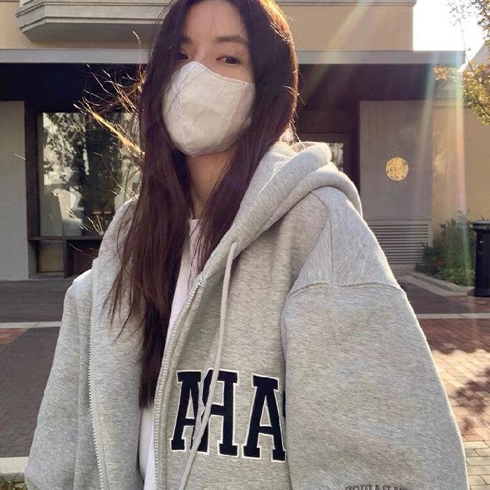 Extra stor fleece-tröja med broderad bokstav för kvinnor, tjock, lös och avslappnad kappa för höst och vinter