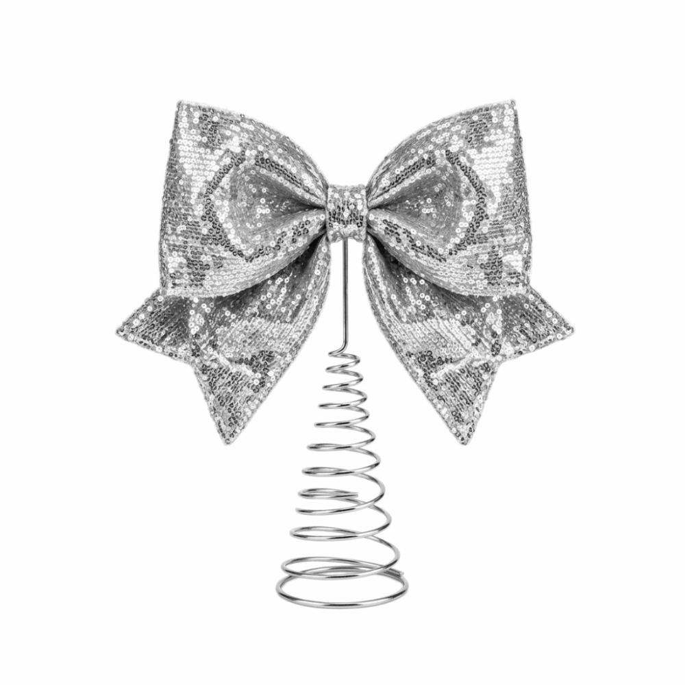 Shiny Sequin Bow Tree Topper Stable Christmas Tree Top Decoration  Home Christmas