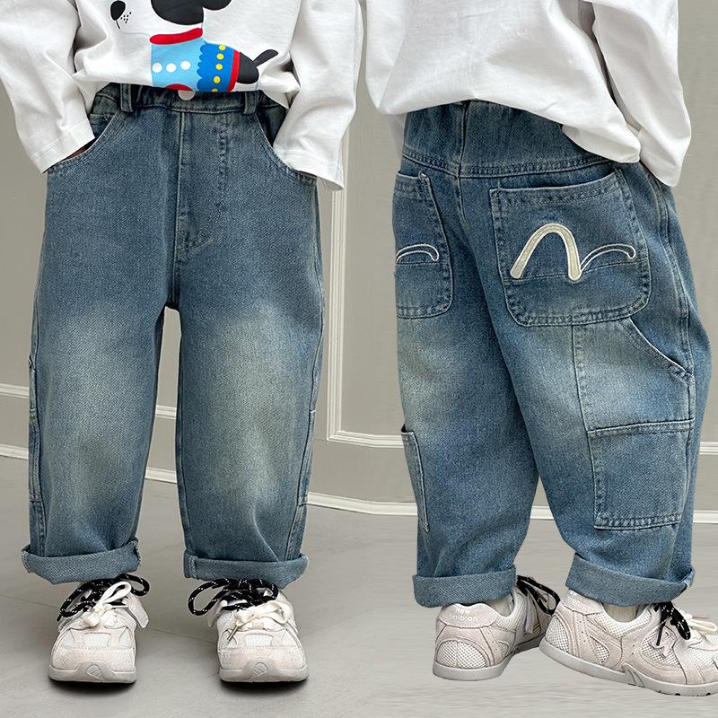 

Повседневные джинсы для мальчиков 2025 на осень, прямого кроя – маленькие и средние размеры 100 cm синий