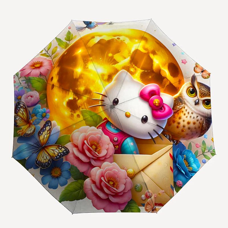 1pc Golden Moonlit Hello Kitty Automatic Opening/Closing Umbrella with Foldable Design, 8-Bone Iron Frame Outdoor Umbrella for Festive Gifts, Travel,