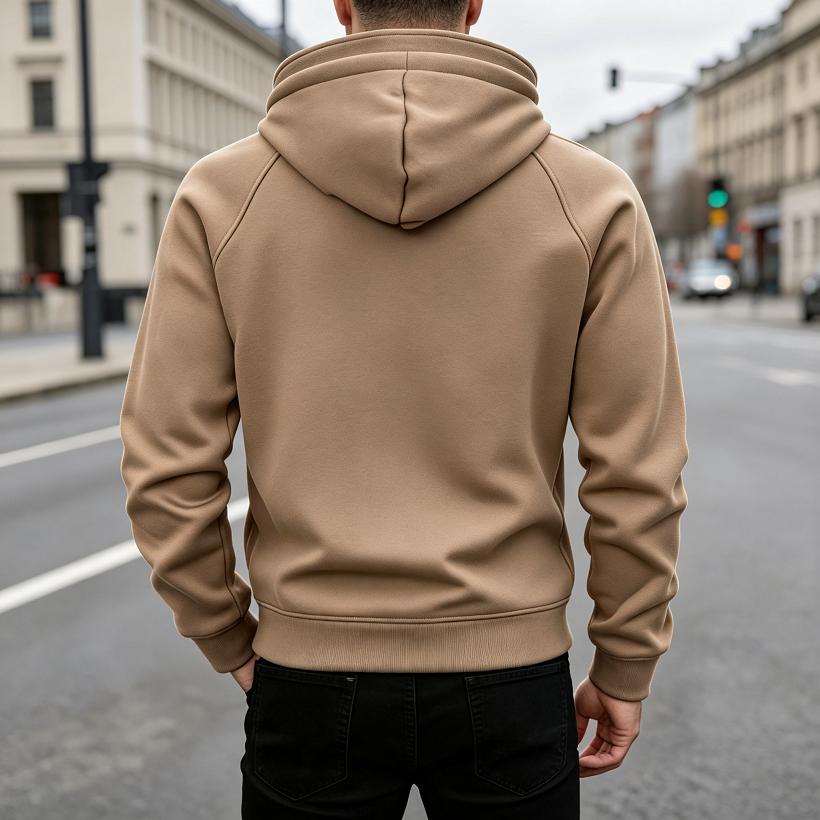 Men's Quarter Zip Hoodie, Half Zip Pullover Sweatshirt with Chest Pockets & Patch Logo, Casual Streetwear for Men