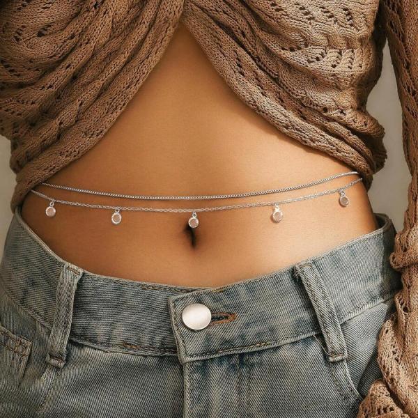 Fashion Double Layer Snake Bone Waist Chain for Women Personality Sexy Round Bead Belly Chain Summer Beach Bikini Jewelry