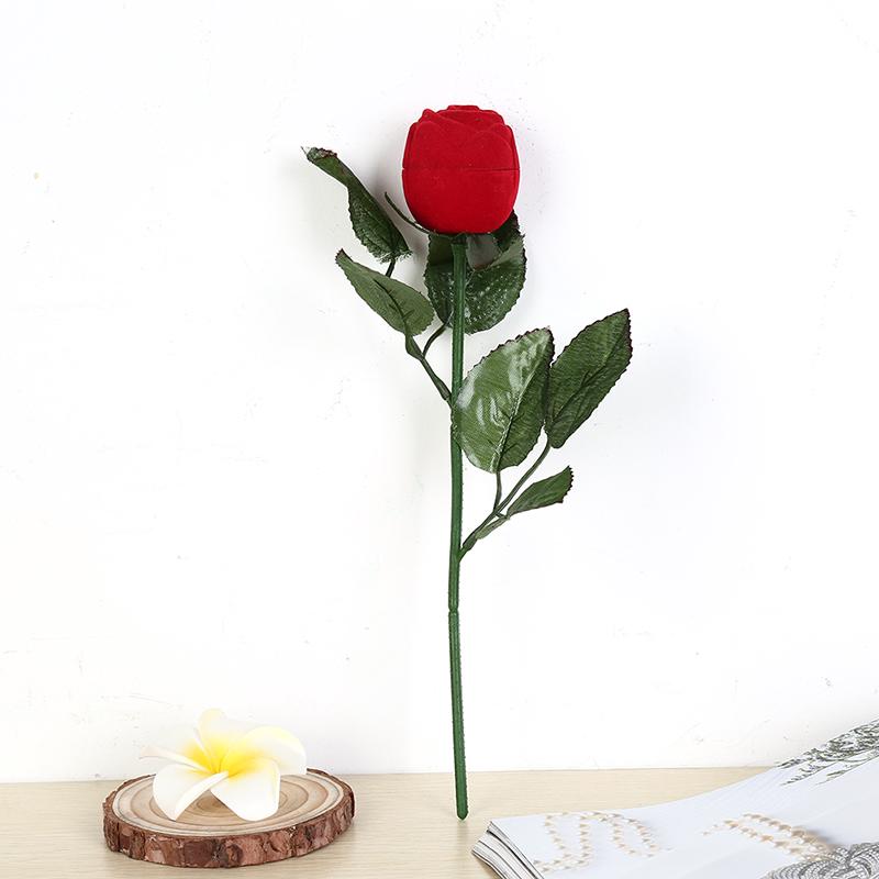 Pop 1Pc Red Rose Flower Velvet Jewelry Storage Box Engagement Ring Box