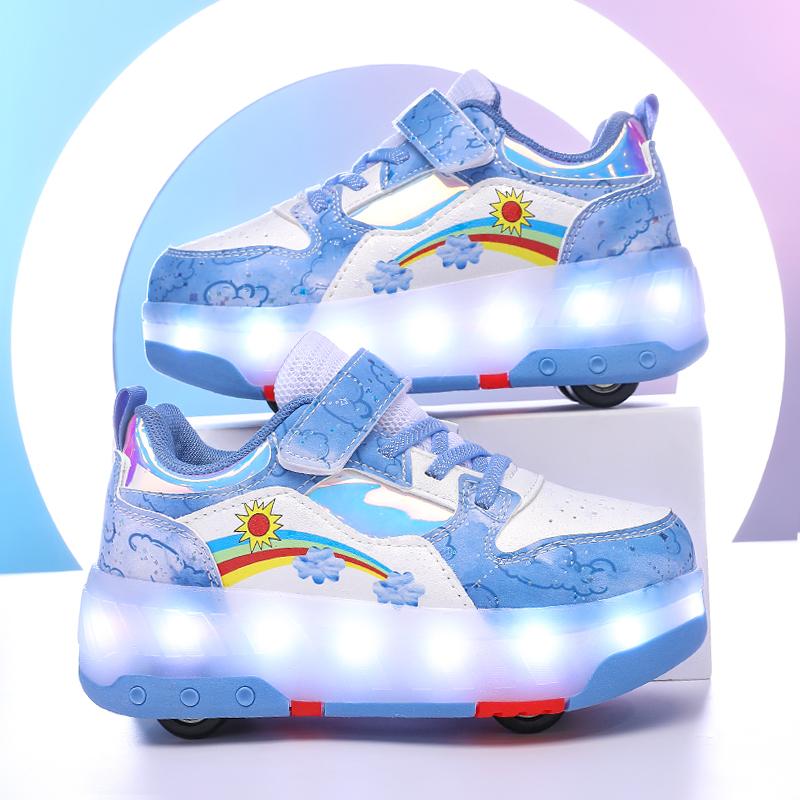 Kid's Roller Skates Removable Flat Charging LED Four Wheels Glowing Sports Shoes  Women's Glowing Sneakers