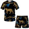 Independent Station Luxurious Gold Chain Pattern T-shirt Set Loose 3D Print Men's Short Sleeve and Shorts Set