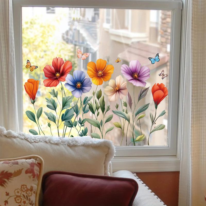 New Spring Butterfly Flower Stickers Window Glue-free and Easy To Remove Electrostatic Glass Stickers