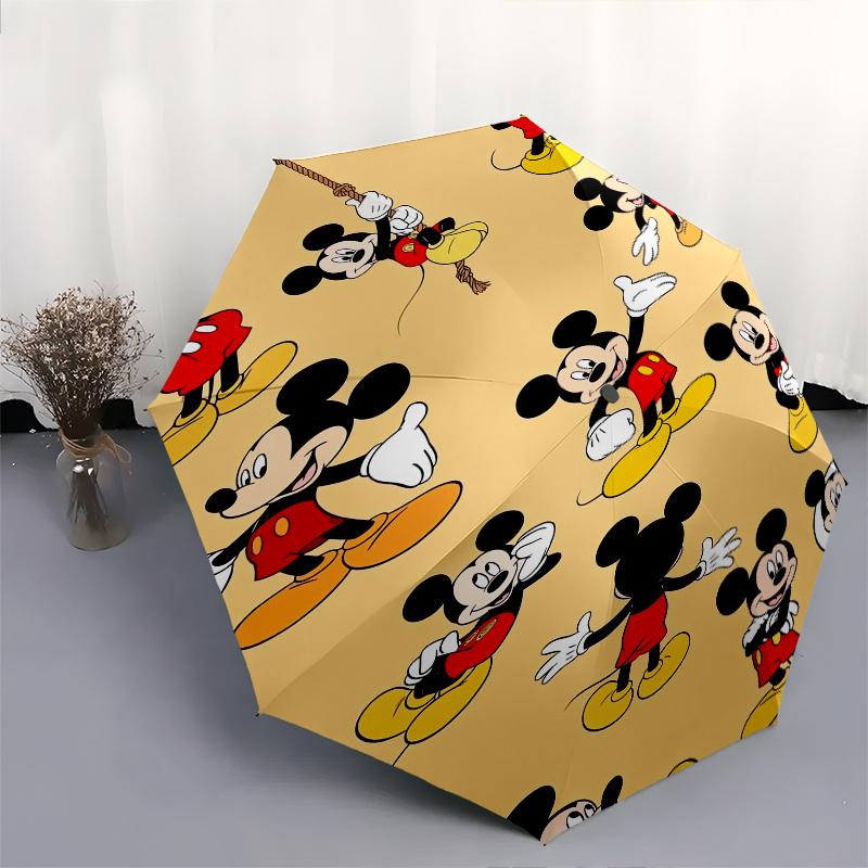 Mickey Mouse,Cartoon Character Automatic Folding Umbrella - Simple 8-Rib Design, Bright Cartoon Pattern, Durable Iron Frame, Suitable For Tr