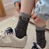 Cotton Women's Autumn and Winter Color-matched Double-seam Fabric Label Black Fungus Edge Polka Dot Pile Socks Are Versatile and Simple