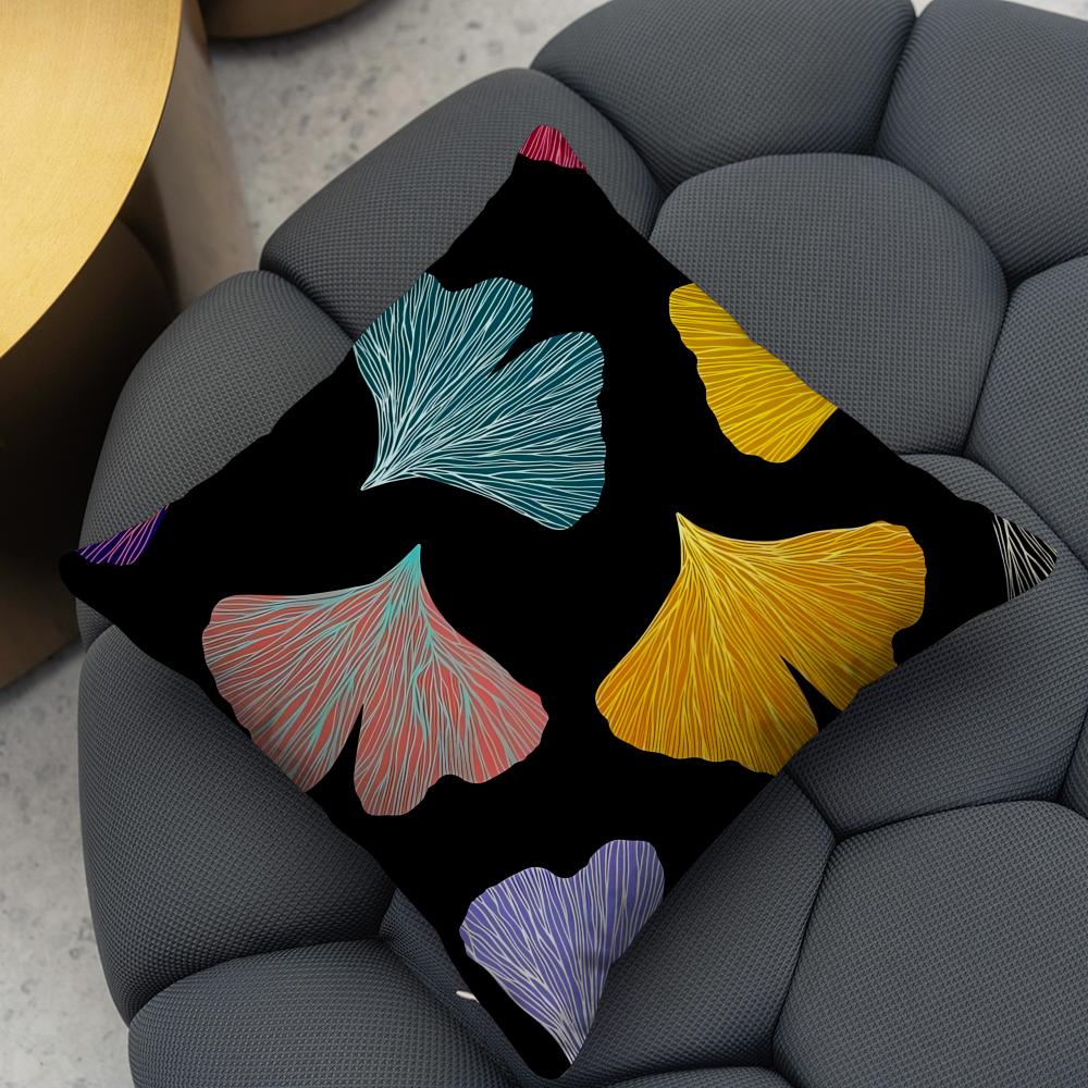 Ginkgo Leaves Printed Cushion Cover Reversible Plush Pillow Cover For Car Sofa Bedroom Decorative Gift Pillowcase