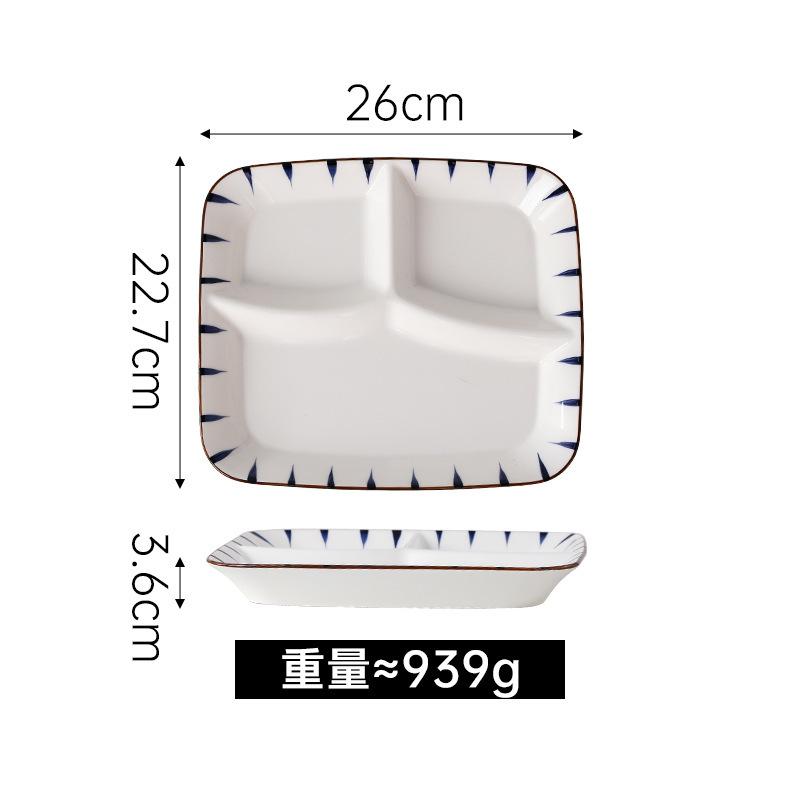 Japanese creative three-grid dining household ceramic seasoning plate soup bowl vegetable plate breakfast set