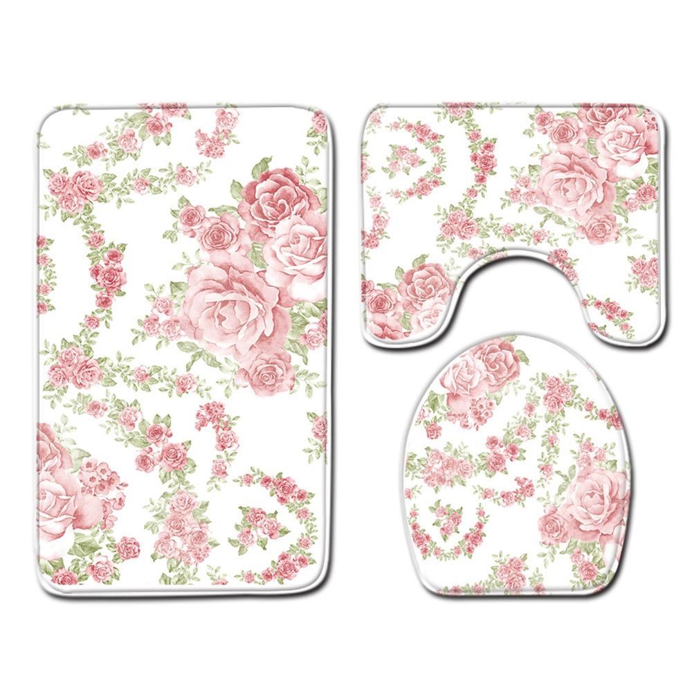 Rose Floor Mat Bathroom Mat Toilet Three-Piece Set