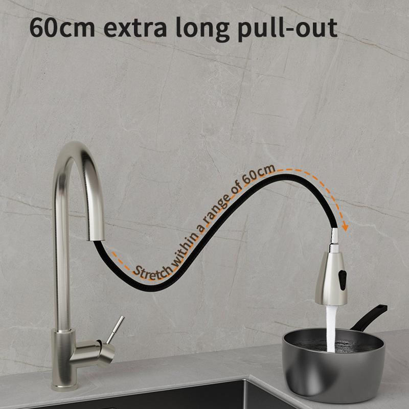 Black Kitchen Faucet Flexible Pull Out 2 Modes Nozzle Hot Cold Water Mixer Tap Deck Mounted Sprayer and Stream SUS 304 Faucets