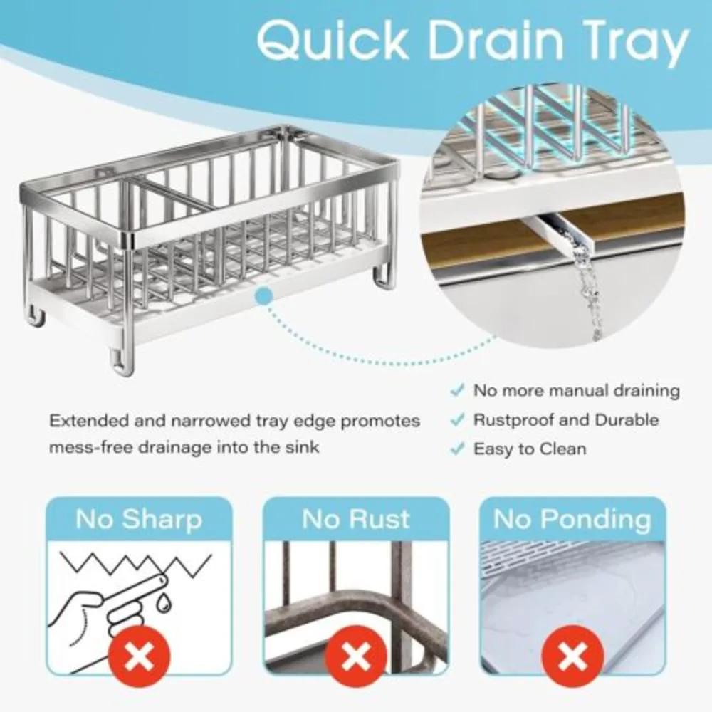 WithDrip TrayKitchen Sponge Holder Sink Caddy Organizer Countertop Removable