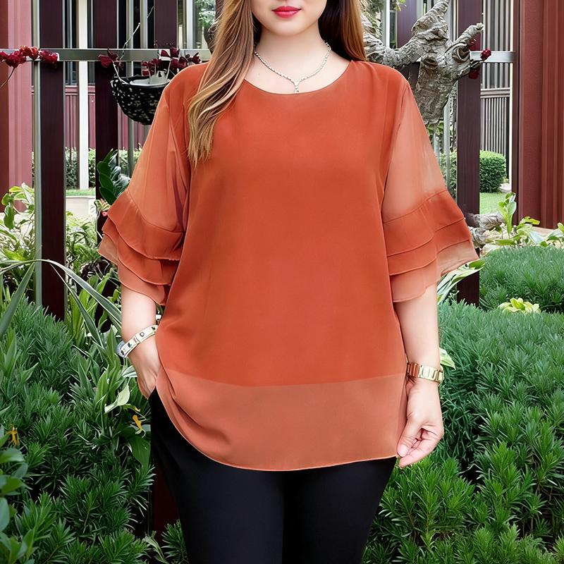 ZANZEA Women Casual Round Neck Solid Color See-Through 3/4 Sleeve Loose Cover Up Blouse