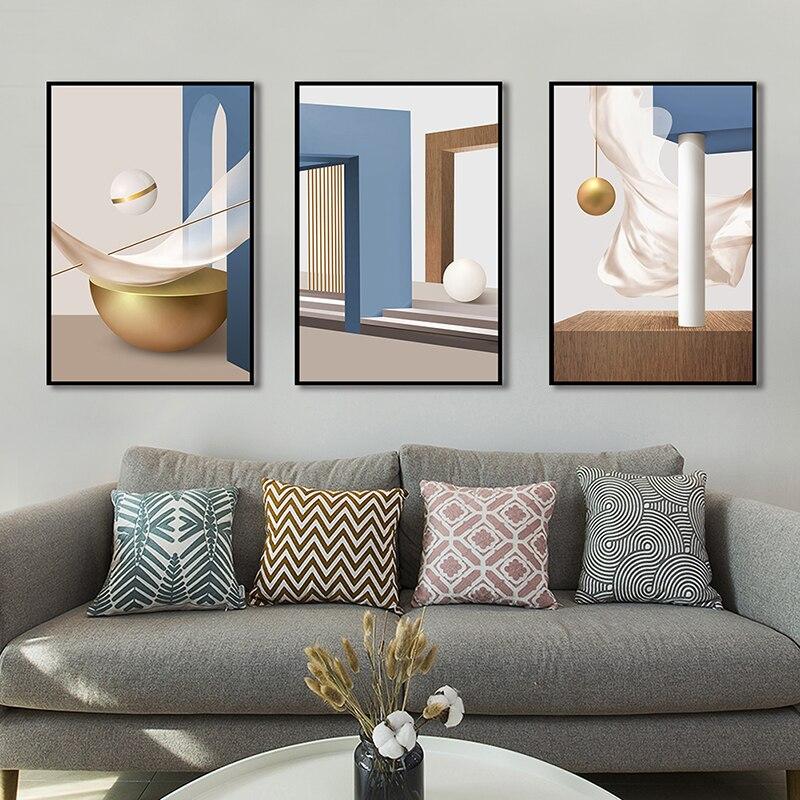 Abstract Geometry Decorative Paintings Nordic Luxury Woman Posters and Prints Wall Art for Living Room Porch Decor