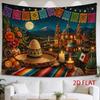 2D Flat, 1pc 2D Flat Tapestry Mexican Night Scene Tapestry, Moonlight Illuminates Cathedral and Colorful S Under Starry Sky, 2D Flat