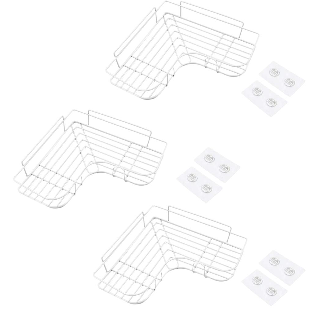 East Leaf Corner Stainless Set of Strong 15kg Weight Organizing White Rack, Bathroom/Kitchen Wall-Mounted, Steel, 3, Adhesive, Capacity,