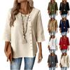 Women's Loose-fitting, Casual And Stylish Single-breasted 3/4 Sleeved Cotton And Linen Top