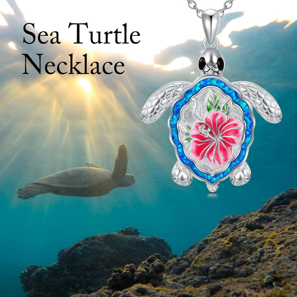 Boho Style Turtle Necklace Silver Color With Blue Opal Turtle Pendant Necklace Ocean Animal Necklace Jewelry Gifts for Women