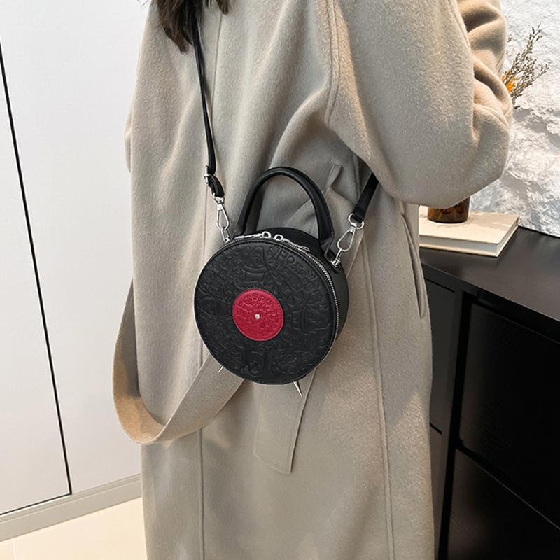 Personalized Creative Small Round Bag New Fashion Women's Niche Retro Record Shape Bag Ins Ladies PU Crossbody Bag KTB