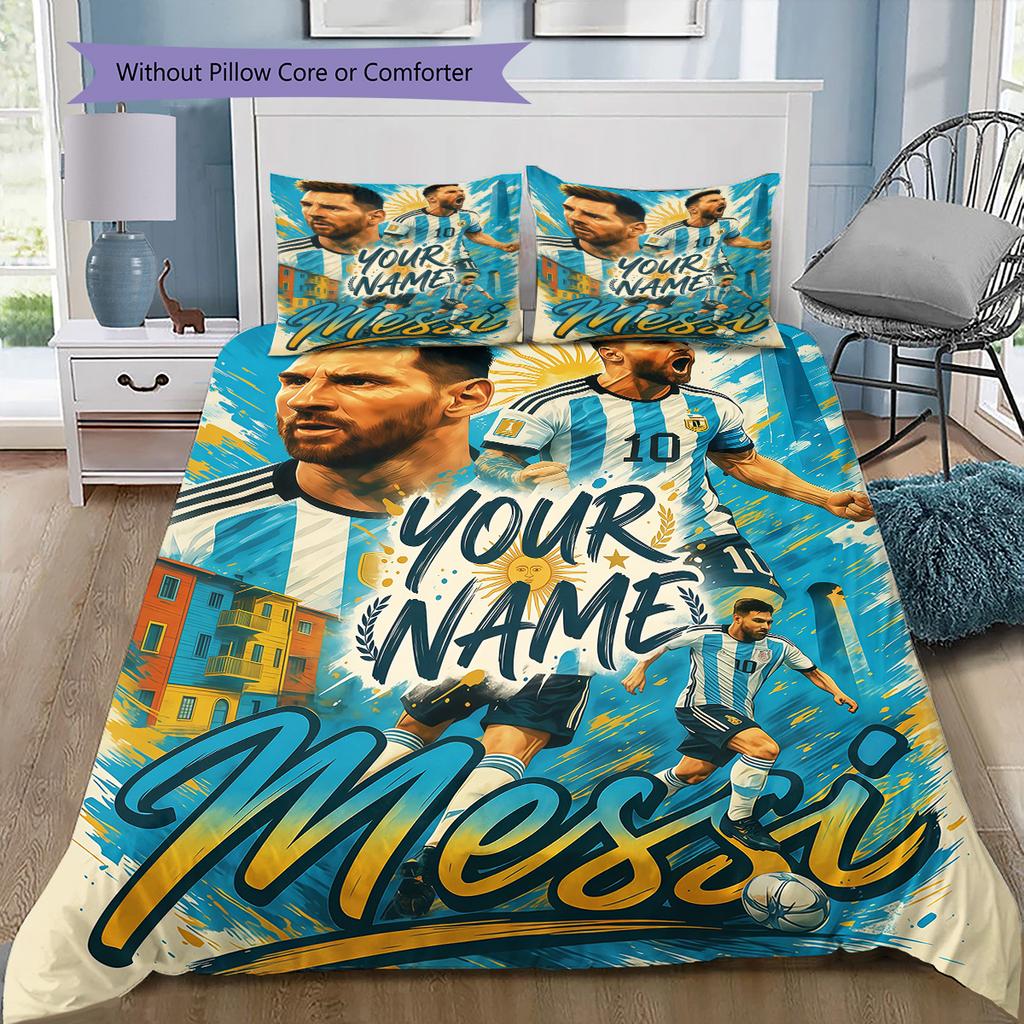 Messi Custom Name Pattern Bedding Quilt Set Quilt Cover Pillowcase Home Birthday Gift(1 * duvet cover + 2 * pillowcase, without core)