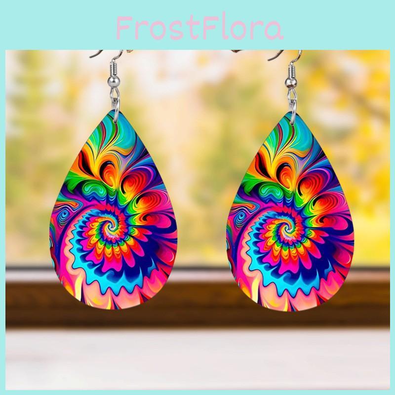 Boucles d'oreilles pendantes en acrylique pour femmes avec motif coloré tendance en forme de goutte d'eau pour toutes