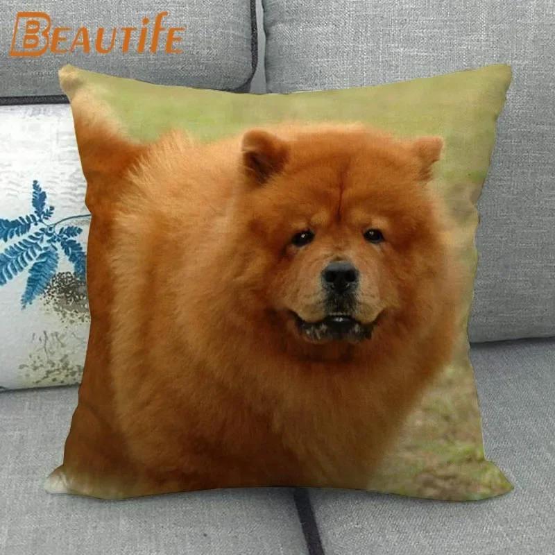 Custom Chow Chow Dog Pillowcase Cartoon Girl Wedding Decorative Cotton Linen Pillow Case For Home Pillow Cover 45X45Cm One Side