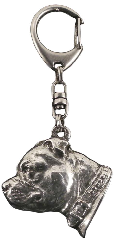 Staffordshire Bull Terrier, Staffy II - Sølvbelagt nøkkelring med en hund i gaveeske, veskedekorasjon, ryggsekk-anheng av Art-Dog-merket