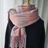 Women's 2024 Korean Style Plaid Snood: Versatile Thick Tassel Shawl for Autumn and Winter