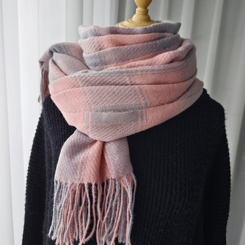 Women's 2024 Korean Style Plaid Snood: Versatile Thick Tassel Shawl for Autumn and Winter