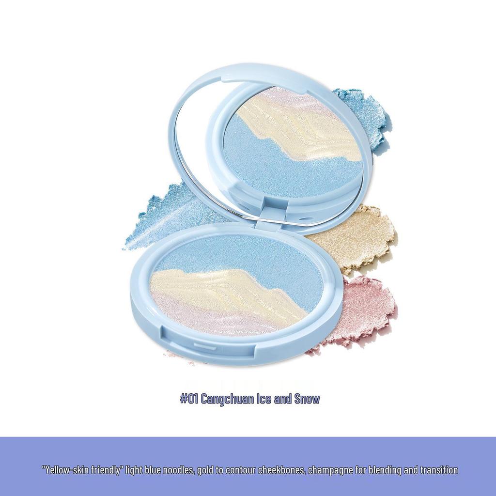 QXQY Rizhao Shimmer Highlighter: Multi-Use Dewy Glow Powder for Face and Eyes.