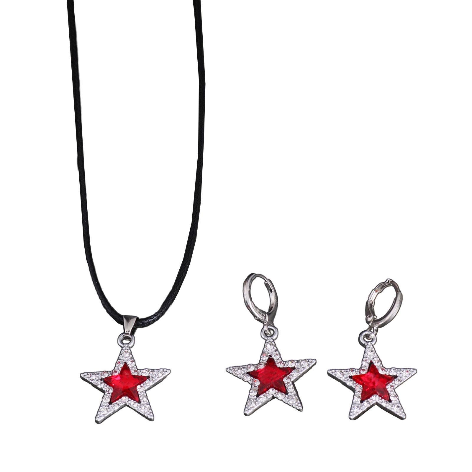 

Модный комплект из сережек и ожерелья, альтернативный комплект из ожерелья и сережек в виде звезды, готические украшения для ценителей моды красный